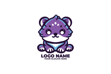 flat design logo featuring a small, chibi style tiger
