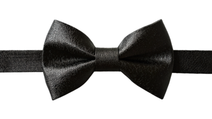 A black bow tie is placed on a white background.