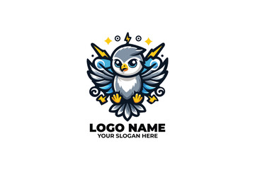 powerful looking falcon with swirling storm clouds or lightning