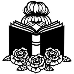 Reading Woman | Floral Book | Bun Girl | Lady in Book | Book Lover | Bun Girl Reading | Book w/Flowers | Woman Reading Book | Original Illustration | Vector and Clipart | Cutfile and Stencil