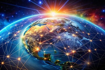 Obraz premium Global Network: Earth Communication Technology, Futuristic Satellite Network, Space View