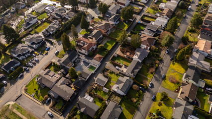 Aerial View of a Residential Neighborhood in BC, Canada During a Sunny Day