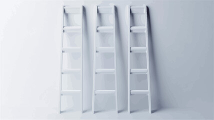 The image shows four identical white ladders arranged vertically and parallel to each other against a plain white background. The ladders are simple in design, with visible rungs. The lighting is