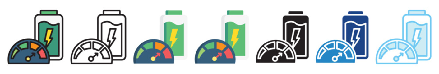 Fast Charger multi style, mini illustration icon set. outline, flat, glyph, line color, UI, UX, app and web, digital or print. vector EPS 10 related to EV, electric car, transportation.