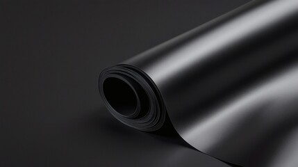 Fototapeta premium Black Paper Roll Closeup Showing Texture and Layers on Dark Background