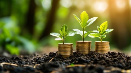 Growth of Plants on Coins Representing Financial Prosperity and Nature