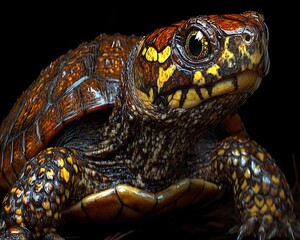 Obraz premium A close up portrait showing details of a turtle face and shell