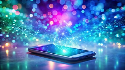 Glowing Digital Particles & Smartphone: Email Marketing, Online Communication, Technology Stock Photo