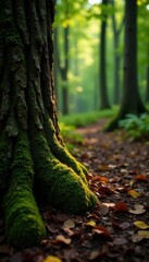 Obraz premium Wooden tree bark on a forest floor, natural landscape, brown wood, terrain