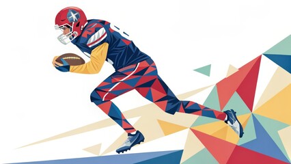 Obraz premium Abstract geometric representation of an american football player running with the ball in a stylized design