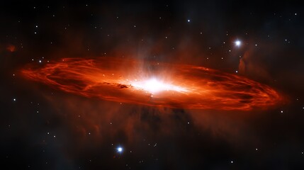 A luminous celestial object surrounded by dust and bright stars