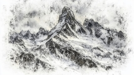 Majestic watercolor mountains with dramatic peaks and snowy landscapes