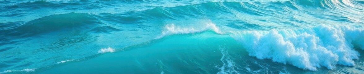 Obraz premium Wavy blue turquoise ocean surface with foamy waves , wavy, turquoise