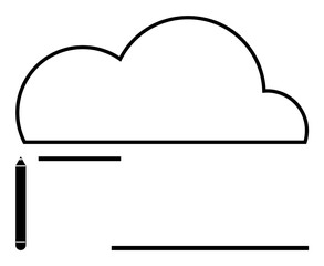 Cloud shape with simple lines and a pencil representing digital note-taking, data storage, collaboration, creativity, education, productivity, and technology. Ideal for flat simple metaphor