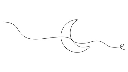 Continuous One line drawing of a crescent moon and flowing lines.