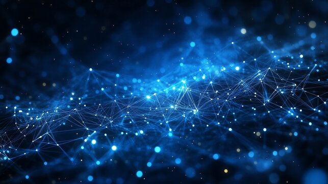 Futuristic Digital Network &ndash; Glowing Nodes and Connections in Cyberspace Background