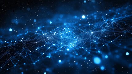 Futuristic Digital Network &ndash; Glowing Nodes and Connections in Cyberspace Background