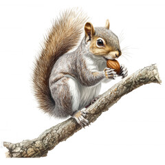 Obraz premium Squirrel Sitting on a Tree Branch Holding a Nut