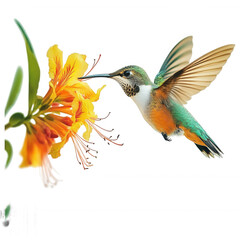 Obraz premium Hummingbird Hovering in Mid-Air While Feeding on a Flower