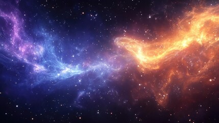 Fototapeta premium Cosmic Nebula Vibrant Purple And Orange Gaseous Clouds In Dark Space