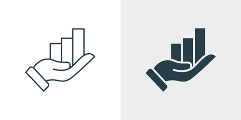 Hand Holding Rising Bar Chart Icon vector. Concept of growth, progress, positive trend, financial growth, performance, investment growth, or data analysis illustration.
