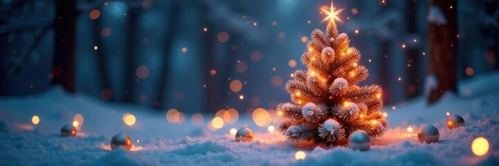 Fototapeta premium Sparkling snowflake tree surrounded by shimmering orbs, soft glow illuminates the festive atmosphere, christmas, snowflake