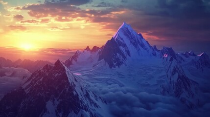 Majestic Sunrise Over Snowy Mountain Peaks