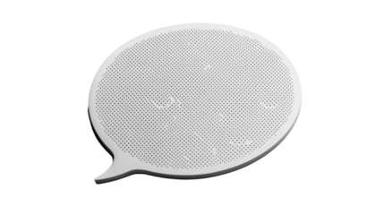 White speech bubble with small holes is communicating a message on a transparent background