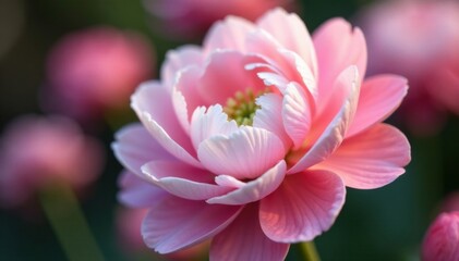 Fototapeta premium Soft pink petals unfurl, revealing intricate white ranunculus details, floral, ranunculus