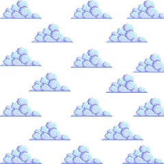 Seamless pixel art pattern of fluffy pastel clouds with a retro aesthetic. Perfect for digital wallpapers, fabric prints, and dreamy game backgrounds. Ideal for fantasy, kawaii, and nostalgic designs.