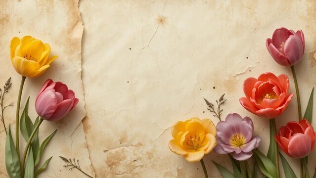 vintage background with tulips decorations