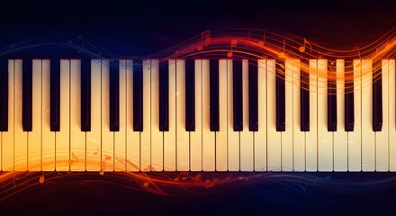 Fototapeta premium A visually striking HD wallpaper showcasing a grand piano, highlighting its glossy keys and intricate craftsmanship