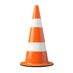 Bright Orange Traffic Cone on White Background
