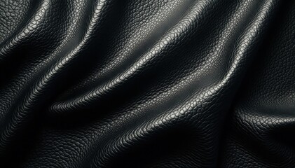 Shiny black leather with visible grain and subtle shine , sheen, dark color, leather