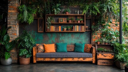 Obraz premium Rustic indoor garden room with comfortable seating