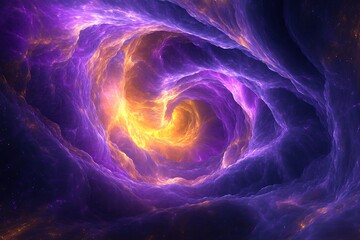 Fototapeta premium Cosmic portal with swirling violet and gold energy waves glossy obsidian frame starry void beyond electric scifi mystery vibrant otherworldly allure