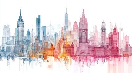 Obraz premium Colorful artistic rendition of a city skyline against white