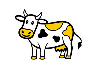 Cute cow cartoon kawaii flat design vector illustration