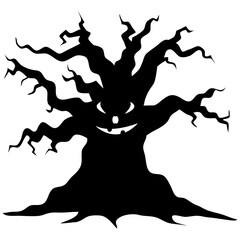 Creepy Halloween Tree Silhouette. Isolated on White Background.