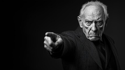 Angry Elderly Man Pointing Finger &ndash; Authority and Confrontation Concept