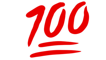 Bold red "100" with a playful, hand-drawn style. Perfect for celebratory designs, social media posts, or marketing materials.