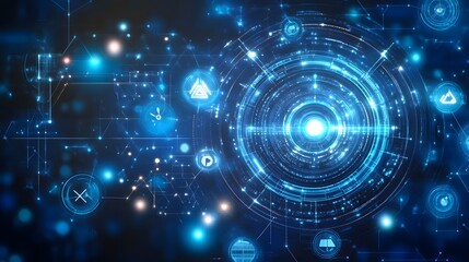 Obraz premium Futuristic Technology Network Global Digital Connection Abstract Data Visualization