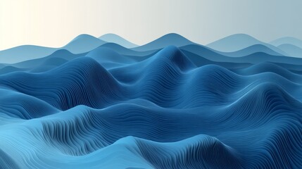 Fototapeta premium Abstract blue undulating landscape with layered textured waves