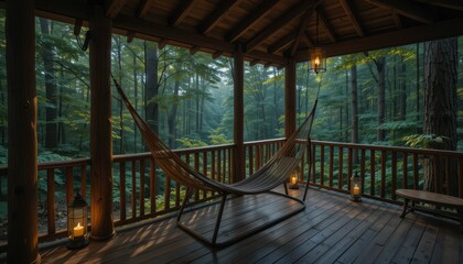 Fototapeta premium Serene Forest Retreat with Hammock and Natural Ambiance
