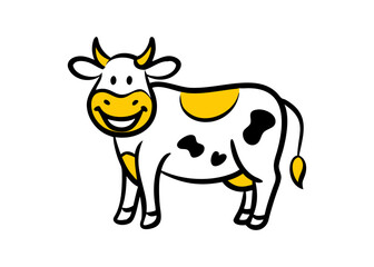 Cute cow cartoon kawaii flat design vector illustration