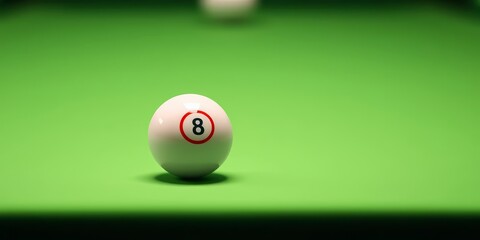 A pristine white billiard ball rests on a solid surface, ample negative space surrounds, photography, surface