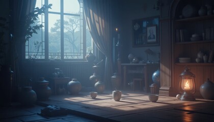Serene Pottery Still Life in a Cozy Sunlit Room