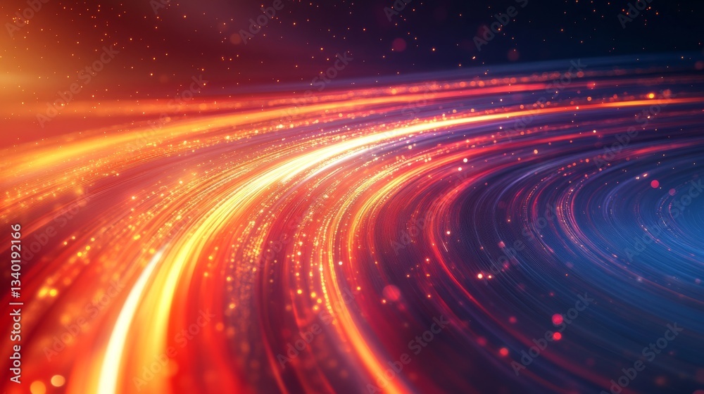 Poster dynamic light trails in vibrant colors, futuristic energy. technology and speed concept