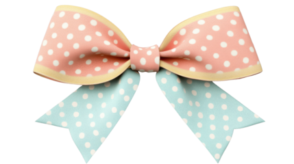 Pastel colored polka dot bow isolated on transparent background