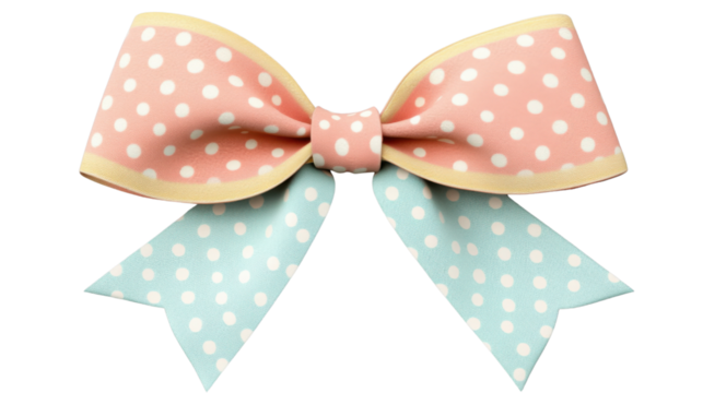 Pastel colored polka dot bow isolated on transparent background